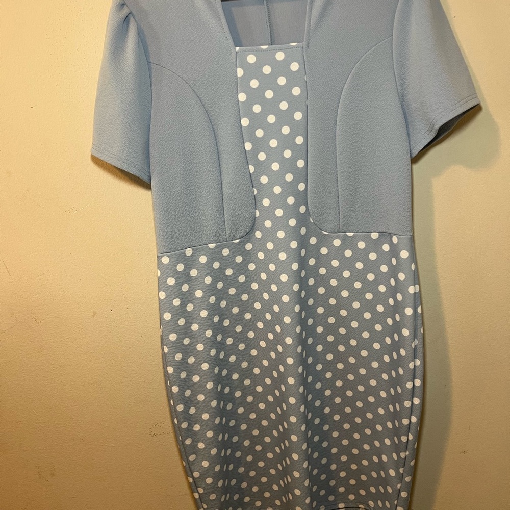SHEIN Light Blue Polka Dot Mini Dress